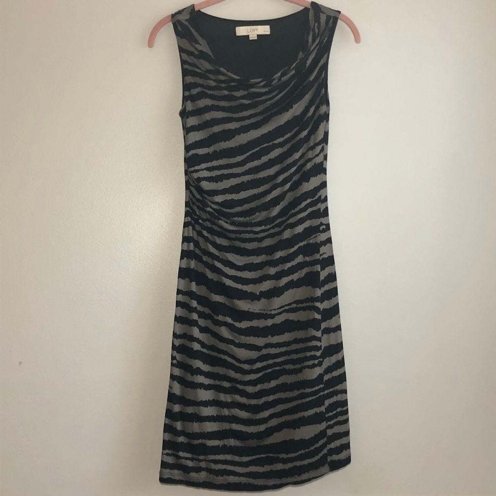 Loft Animal Print Gathered Side Sheath Dress XSP